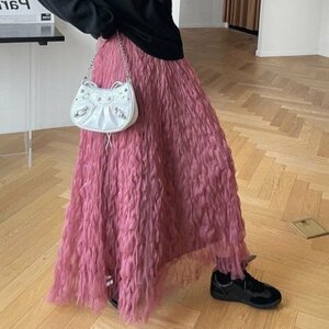 ロングスカート　チュールスカート　レディース　INS　韓国ファッション　デザイン　春夏　9colors フリー グリーン