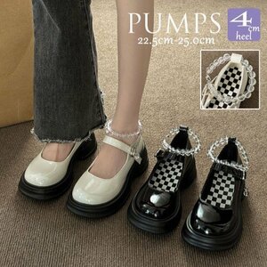  lady's pumps mules shoes 4cm black black pearl style up legs length enamel style 23.0cm(36) eggshell white 