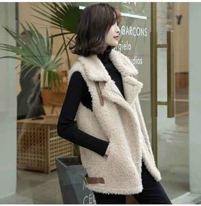  lady's mouton coat the best no sleeve jacket spring 2XL beige 
