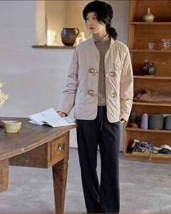  coat long sleeve jacket outer casual simple retro autumn winter XL beige 