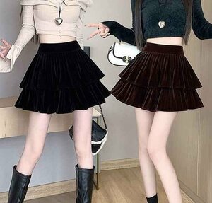  miniskirt frill bottoms autumn winter casual plain simple S black 