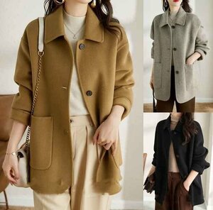  pea coat office casual simple lovely jacket outer autumn winter 4XL Camel 