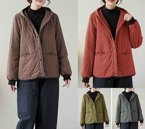  long sleeve coat long sleeve outer feather woven with a hood . jacket autumn winter [ large size equipped ] 2XL orange red 