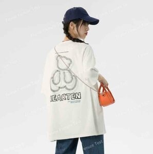 韓国風 レディース 半袖Tシャツ 新しい夏 カジュアル ファッション半袖Tシャツ XL ホワイト