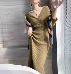 韓国風ドレス レディースドレス ワンピース M ベージュ