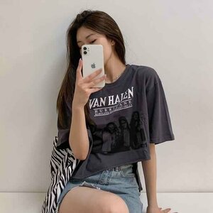 韓国風 レディース 半袖Tシャツ 新しい夏 気質 ファッションTシャツ 学生ポロシャツ XL グレー