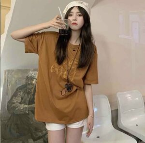 韓国風 レディース 半袖Tシャツ 新しい夏 気質 ファッションTシャツ 学生ポロシャツ L ブラウン
