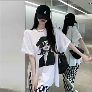 半袖Tシャツ 大きいサイズ 韓国ファッション レディース XL ホワイト