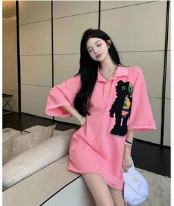 韓国風 女夏新しい 大きいサイズ半袖Tシャツ 気質ファッションTシャツ 学生Tシャツ 4XL ピンク