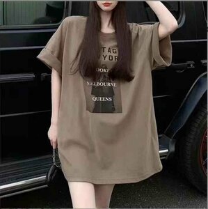 半袖Tシャツ 大きいサイズ 韓国ファッション レディース L コーヒー