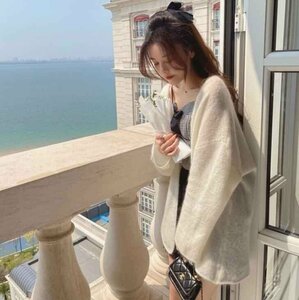 韓国風 ニットコート カーディガンセーター フリー ホワイト