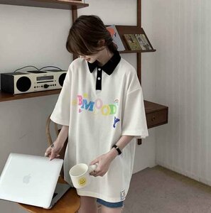 韓国風 レディース 半袖Tシャツ 新しい夏 気質 ファッションTシャツ 学生ポロシャツ M ブラック