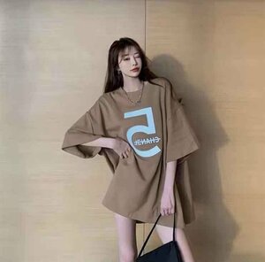 韓国風 女夏新しい 大きいサイズ半袖Tシャツ 気質ファッションTシャツ 学生Tシャツ M-4XL 4XL カーキ
