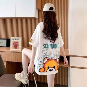 半袖Tシャツ ロング丈 クマ 韓国ファッション レディース 2XL オレンジ