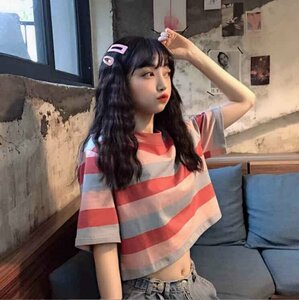 韓国風 レディース 半袖Tシャツ 新しい夏 気質 ファッションTシャツ 学生ポロシャツ M ピンク