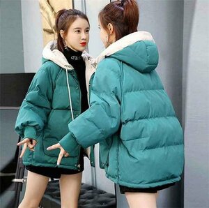 S~3XL large size coat down jacket casual short with a hood .XL emerald green 