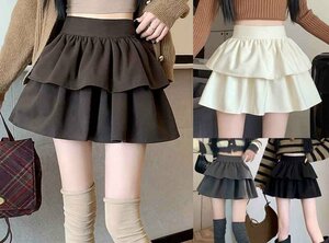  miniskirt frill skirt lovely bottoms autumn winter simple plain S black 