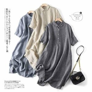 ワンピース 亜麻ワンピース レディース ロッグワンピース 夏 マキシワンピース M ブルー