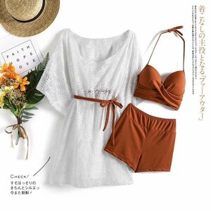 セパレーツ水着 レディース 温泉服 人気 3点セット 体型カバー キレイめ 夏 おしゃれ 海浴 XL グリーン