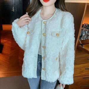  fur coat thick long sleeve jacket fake fur .... beautiful . lovely outer autumn winter XL eggshell white 