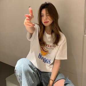 トップス Tシャツ ゆるい コットン ビンテージ 韓国ファッション 半袖 M ホワイト