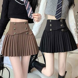  miniskirt skirt frill pleated skirt double button bottoms autumn winter S black 
