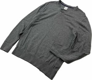 GAP ☆ 着まわし抜群◎ コットン ニット Vネック セーター トップス グレー M 万能 オンオフ 通年 定番 大人カジュアル ギャップ■S3262