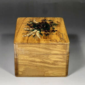 フランス製 アンティーク スミレ スズラン 花束 手描き モシュリンヌ 大 オリーブの木箱 ボックスの画像10