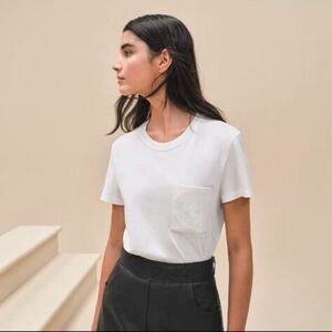 新品未使用 エルメス HERMES Tシャツ 刺繍入りポケット　白　36