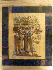 Art hand Auction [Tal como está] Marco de estilo vidriera de pintura de papiro * Arte egipcio, arte fino, interior, Obra de arte, Cuadro, otros