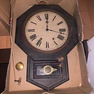 明治４年6月16日 アメリカ New Haven 製 柱時計 ゼンマイ 生きてます 要オーバーホール 1871年製 激安出品 振り子時計 八角時計 高さ60cm