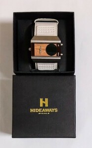 HIDEAWAYS NICOLE(ハイダウェイ ニコル) 腕時計 メンズ アナログ デジタル 両表示 盤面 木目調 白ベルト 中古品 取説明書 あり 箱あり