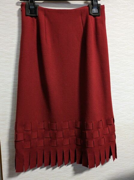 スカート日本製アルファキュービック タイト ウール裾編込み ひざ下丈