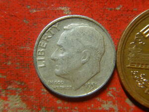外国・USA／ルーズベルト１０セント銀貨・１ダイム（1951年）　24050202