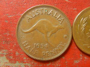 外国・オーストラリア・豪州／ハーフペニー青銅貨（1954年）　240507