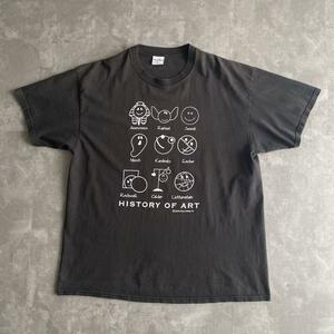 希少パターン 00s Y2K ビンテージ HISTORY OF ART Tシャツ スマイル スマイリー 芸術 アート 美術 偉人 USA製 黒 ブラック XL ぶち抜き