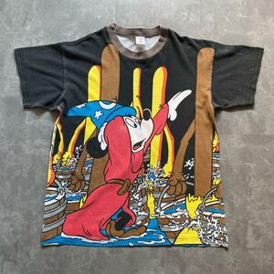 80s 90s ビンテージ USA製 Disney FANTASIA ファンタジア ミッキー マウス Tシャツ 総柄 AOP 全面プリント 90年代 wizard toy story akira