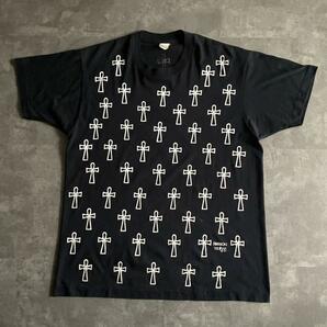 90s ビンテージ USA製 FASHION VICTIM ANKH アンク エジプト十字 クロス 総柄 AOP オール オーバー プリント Tシャツ 黒 XL