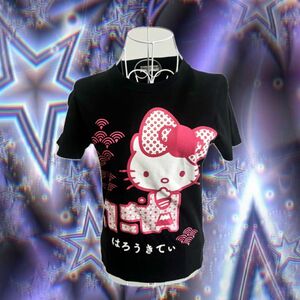 ハローキティ ジャパン Tシャツ 半袖 黒 サイズMプリント サンリオ