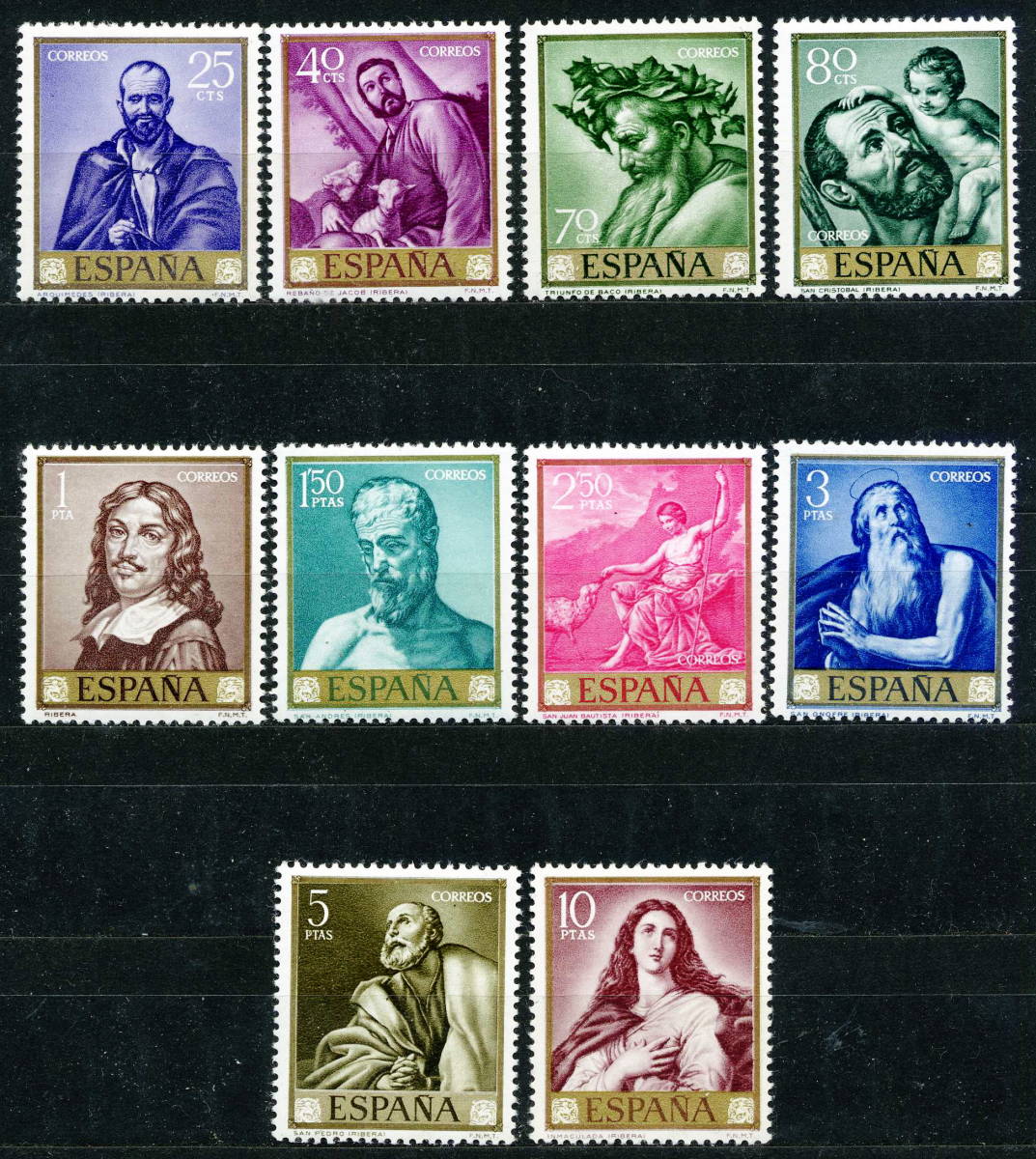 ★1963 Espagne José de Ribera Peintures 10 types de timbres complets inutilisés (MNH) ◆Livraison gratuite◆ZU-52, antique, collection, timbre, Carte postale, L'Europe 