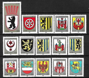 ★1983-1985年 - 東ドイツ - 「都市の紋章」5種完+5種完+5種完- 未使用(MNH)★O-715