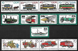 ★1977-1987年 - 東ドイツ - 「路面電車」4種完+「交通博物館」5種完+「消防車の歴史」4種完- 未使用(MNH)★O-737