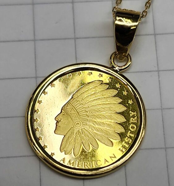 24金インディアンコイン ペンダントネックレス25分の１オンス（2.61g-45センチ）