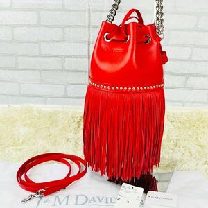 1 jpy [ ultimate beautiful goods ] J and M te vi tosonJ&M DAVIDSON car ni bar Mini shoulder bag studs 2way chain fringe red 