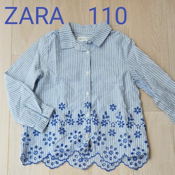 ZARA　 ブラウス　レース　ブルー　コットン　春物　はおり　カーディガンにも　110 5歳　キッズ　女の子