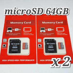 マイクロSDカード 64GB 2枚 class10 MIFLAME RED-GRAY 高速 2個