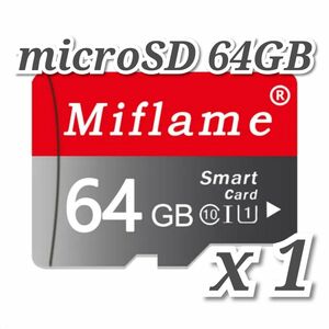 マイクロSDカード 64GB 1枚 class10 MIFLAME RED-GRAY 高速 1個