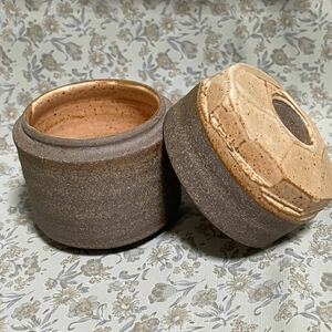  Showa Retro rare Echizen . woven rice field . Fukui large insect tea utensils tea inserting cover thing small bowl inserting thing container / inspection cover attaching small bowl case canister candy - pot 