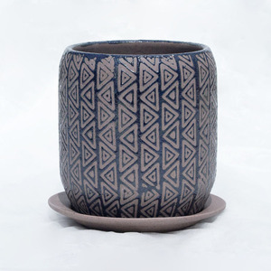 植木鉢（インテリアポット） 釉薬陶器製 ストンプ ブラウン（茶）+ブルー（青） / 7寸・φ20cm×H21cm【廃盤品】