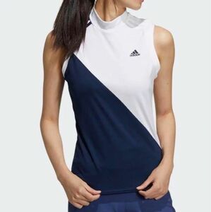 アディダスゴルフ【LL】 ノースリーブモックネックシャツ adidas 白／紺